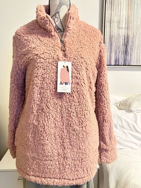 Weatherproof Women's Dusty Pink Teddy Sherpa Half-Zip Jacket